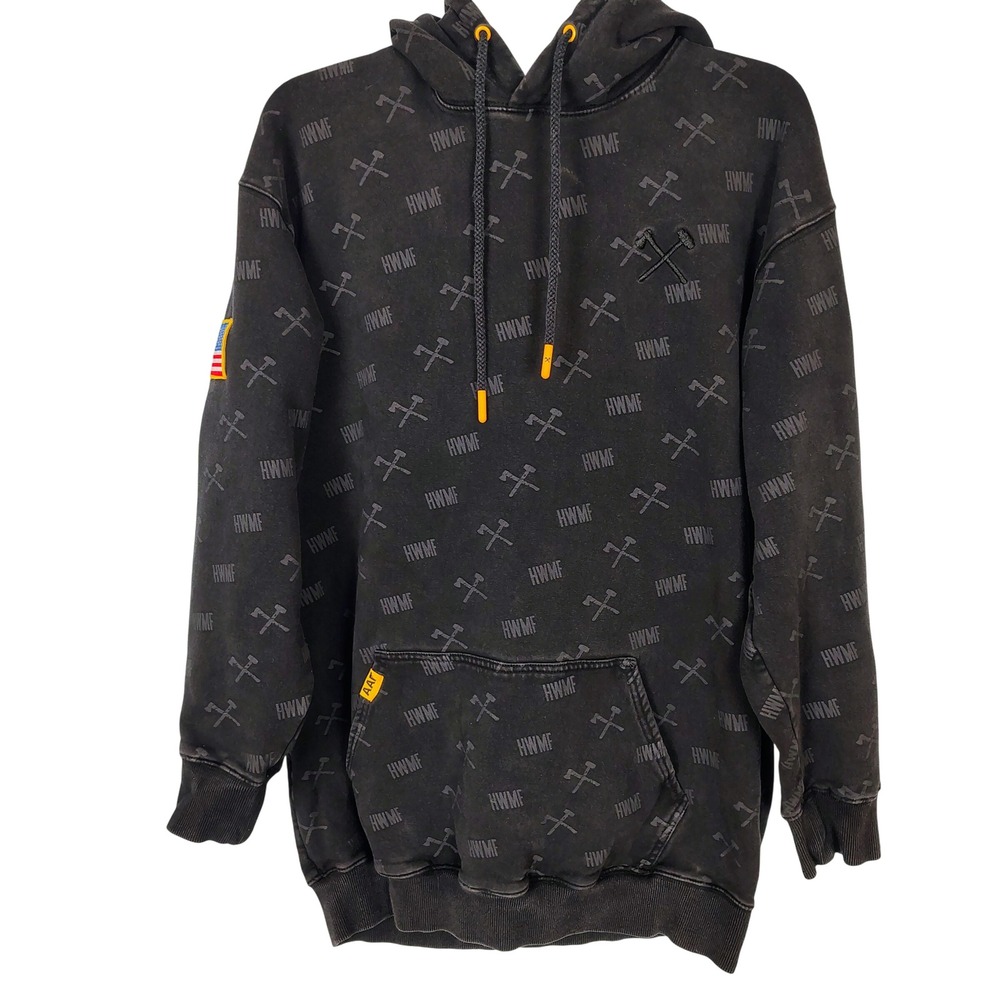 All American Roughneck‎ HWMF Hoodie Washed Black All Over Print Pullover Mens M